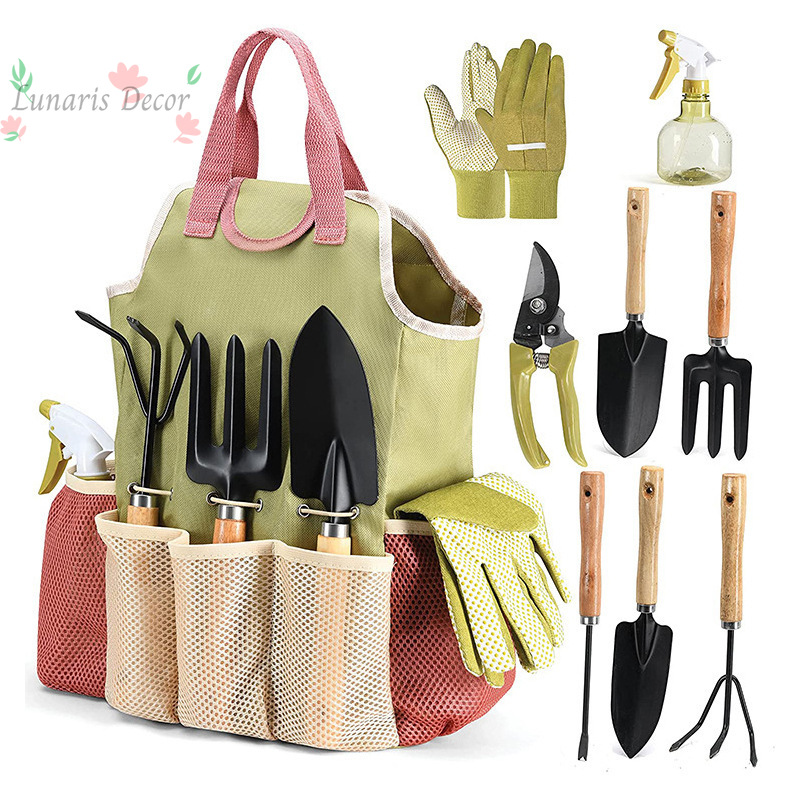 Gardening Tools Set Gift - ชุดเครื่องมือทำสวนกลางแจ้ง 9 ชิ้น, ชุดเครื่องมือทำสวน, กรรไกรของขวัญ, อุปกรณ์ทำสวน