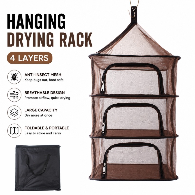 Garden Netting Cover - ราวตากผ้าแบบแขวนหลายชั้นพร้อมตาข่ายซิปสำหรับตากอาหารกลางแจ้ง ใช้สำหรับปลา เนื้อสัตว์ อาหารทะเล และในสวน
